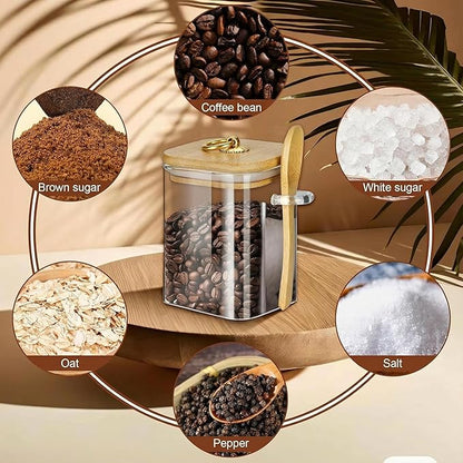 holoith Glass Jars with Bamboo Lids and Spoons, 16 oz Glass Storage Containers with Lids for Dry Food Storage Sugar, Coffee, Nuts, Cookie, Candy, Tea, Airtight Kitchen Canisters Spice Jars - Image 7