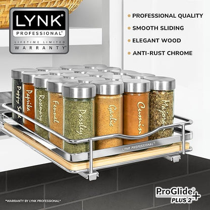 LYNK PROFESSIONAL® Élite™ Pull Out Spice Organization for Cabinets - 8-3/8 inch Wide – Spice Rack for Inside Cabinets – Wood/Chrome - Sliding Spice Rack Organizer for cabinet – Spice Rack - 1 Tier - Image 2