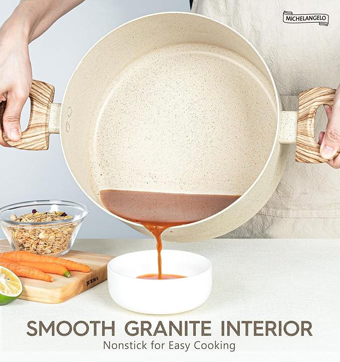 MICHELANGELO 5 Quart Stock Pot with Lid, Nonstick Soup Pot with Lid, Induction Cooking Pot White Granite, Non Stick Pot with Stay-cool Handle, 5 Quart Nonstick Pot for Cooking - Image 3