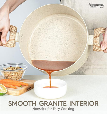MICHELANGELO 5 Quart Stock Pot with Lid, Nonstick Soup Pot with Lid, Induction Cooking Pot White Granite, Non Stick Pot with Stay-cool Handle, 5 Quart Nonstick Pot for Cooking - Image 3