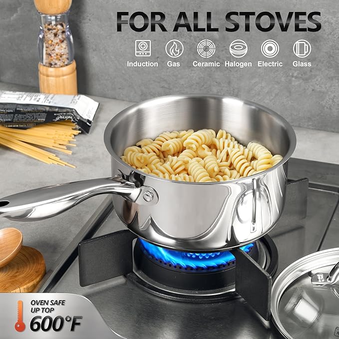 MICHELANGELO 3 Quart Saucepan with Lid, 18/10 Stainless Steel Sauce Pan with Tri-Ply Bottom, 3QT Sauce Pot, Induction Compatible - Image 5