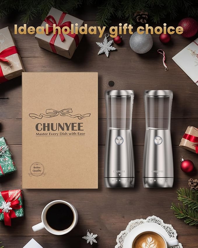 Electric Salt and Pepper Grinder Set - Automatic Stainless Steel Rechargeable Salt and Pepper Grinder Set with Storage Base, Large Capacity, LED Light & Adjustable Coarseness, Ideal Kitchen Gadget - Image 9