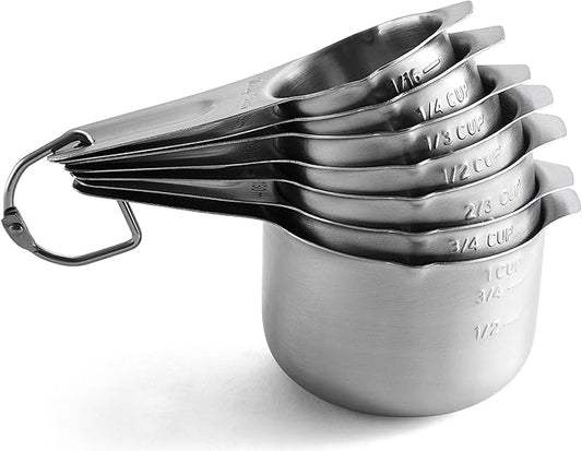 Spring Chef Stainless Steel Measuring Cups Set of 7 with Pour Spout - Nesting Kitchen Tools with Easy Read Markings to Measure Dry or Liquid Ingredients - Metal Measuring Cups for Baking & Cooking by SpringChef