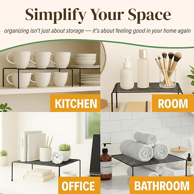 Evelots Kitchen Cabinet Wire Shelf Organizer/Rack - 4 Pack Sturdy Large Metal Shelf Risers - Double Your Counter Space - Great for Kitchen, Freezer, Pantry and Bathroom - Rustproof - Black - Image 6