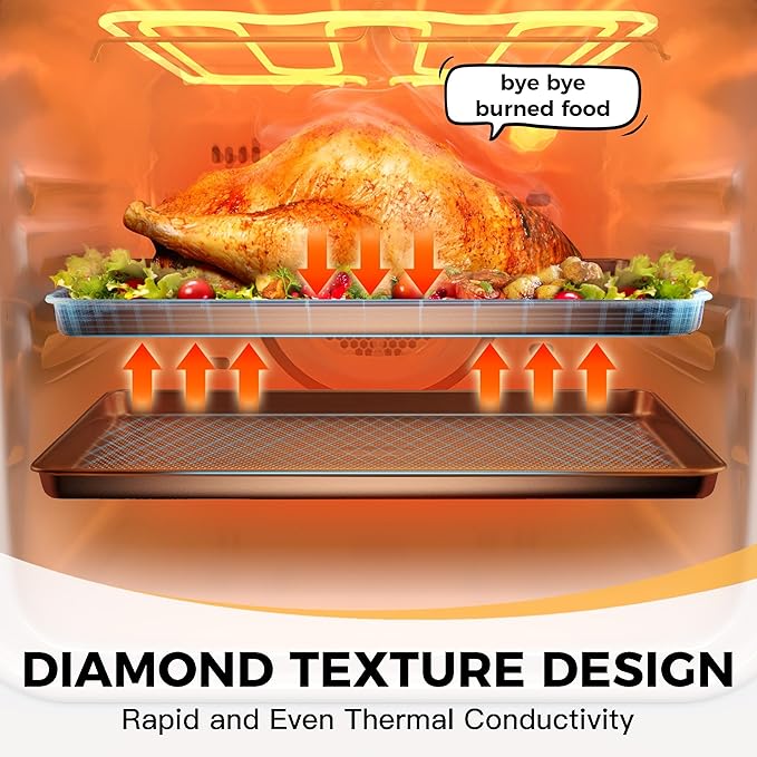 Jelly Roll Pan 15x10 - HONGBAKE Commercial Cookie Sheets for Baking with Diamond Texture Surface, 57% Thicker Carbon Steel Baking Sheet for Oven, Nonstick Cooking Tray - Image 7