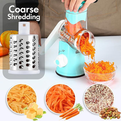 Cheese Grater Hand Crank, Rotary Vegetable Shredder with Handle and Strong Suction base, 3 in 1 Kitchen Speed Spin Veggie Slicer Nut Grinder for Pizza Top, Hash brown, Salad and More (Blue) - Image 3