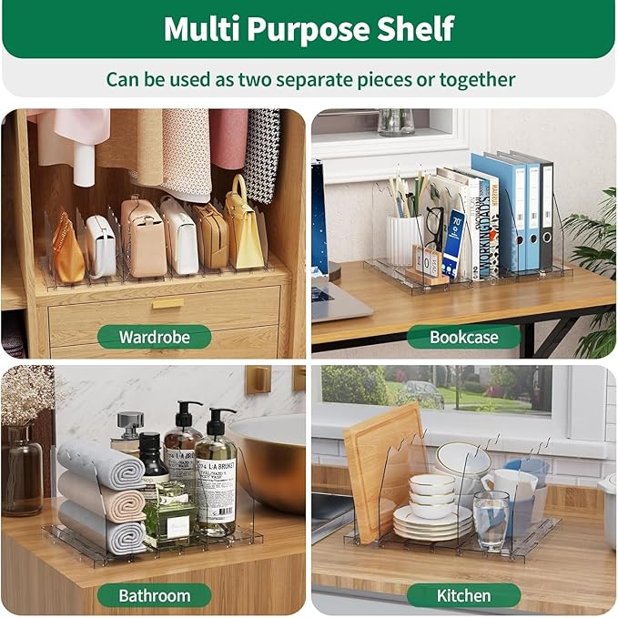 SPACEKEEPER Adjustable Shelf Divider for Closet, 2 Pack Clear Purse Organizers for Closet Acrylic Handbag Separators Storage Organizer Bookshelf Separator Dividers in Bedroom, Office - Image 3