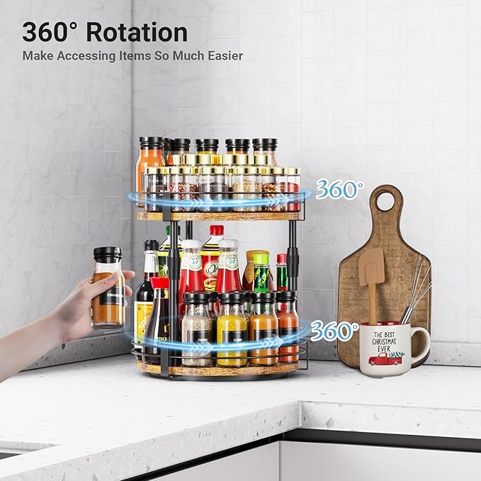 Across-Star Lazy-Susan-Organizer-Spice-Rack, Rotating Spice Organizer For Cabinet Pantry, Seasoning Holder Spice Shelf With Adjustable Height, Kitchen Counter Shelf Countertop Organizer - Image 4