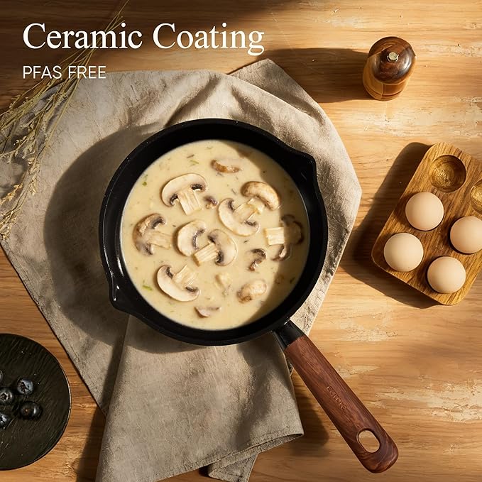 CAROTE 2QT & 3QT Sauce Pan Sets with Lid & Ladle Ceramic Nonstick Pot Set Non Toxic Saucepan Small Kitchen Cooking Pots, Easy to Clean, Induction Comptable, PFAS PTFE Free, Black - Image 3