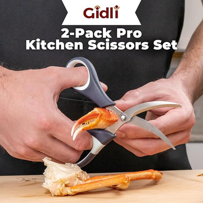Kitchen Shears by Gidli - Liftime Replacement Warranty* - Includes Seafood Scissors As a Bonus - Heavy Duty Utility Stainless Steel All Purpose Ultra Sharp Scissors for Food/Cooking - Image 4