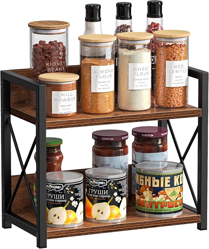 Giikin Countertop Shelf Organizer, 2 Tier Kitchen Spice Rack for Countertop, Wood Coffee Counter Shelf Organizer for Home (Brown, S) - Image 7