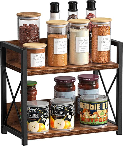Giikin Countertop Shelf Organizer, 2 Tier Kitchen Spice Rack for Countertop, Wood Coffee Counter Shelf Organizer for Home (Brown, S) - Image 7