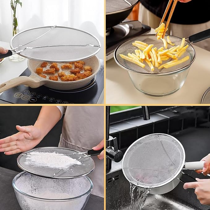 Splatter Screen for Cooking - Stainless Steel Grease Splatter Guard for Frying Pan, Ultra Fine Mesh Lids Set of 3(9.8", 11.4", 13") - Image 6