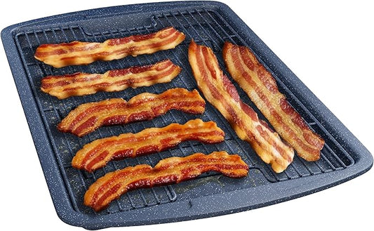 Cookie Sheet with Wire Rack Set, 2-Piece Nonstick Blue Marble Carbon Steel Pan & Cooling Rack, Space-Saving Stackable Set, PFOA, PFOS, PTFE Free, Oven Safe Up to 450°F, 17.4" Pan & 14.7" Rack by Unknown