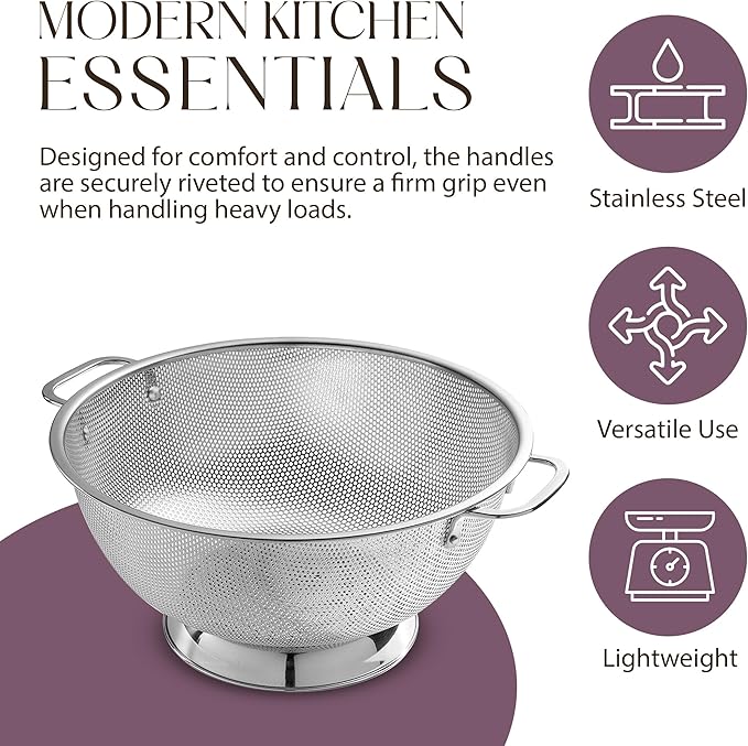 Bellemain Micro-perforated Stainless Steel Colander-Dishwasher Safe (3 QT and 5 QT) - Image 5