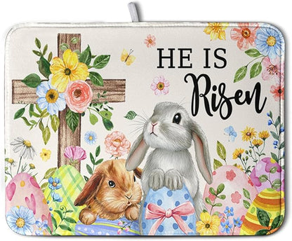 He is Risen Easter Dish Drying Mat for Kitchen Counter Bunny Floral Cross Dish Drainer Mats Spring Rabbit Flowers Egg Dish Drying Pads Absorbent Microfiber Reusable Dish Rack Mat 18x24 Inch by Kwlegh