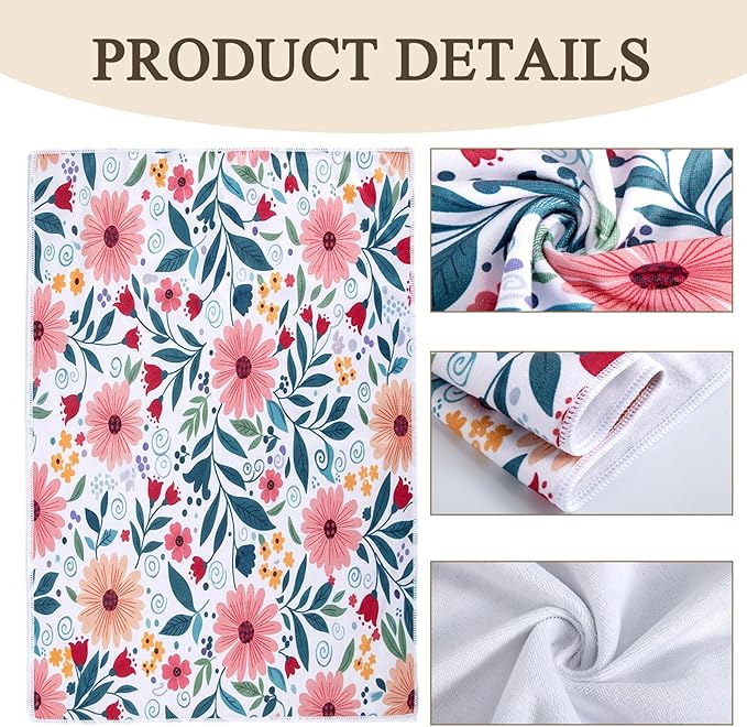 3 Piece Kitchen Towels and Oven Mitts Sets, Absorbent Microfiber Dish Towel with Heat Resistant Pot Holders and Oven Gloves, Vintage Farmhouse Floral Decor, Rustic Cooking Baking Gifts for Women