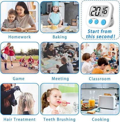 Lasubst Digital Kitchen Timers for Cooking, Magnetic Classroom Timers for Teachers Kids, Back to School Supplies Bulk (6 Pack, Black White) - Image 7