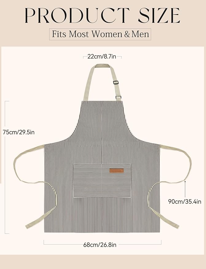 2 Pack Kitchen Cooking Aprons, Soft Aprons for Women Men with 2 Pockets Chef Apron with Adjustable Neck Strap and Long Tie - Image 2