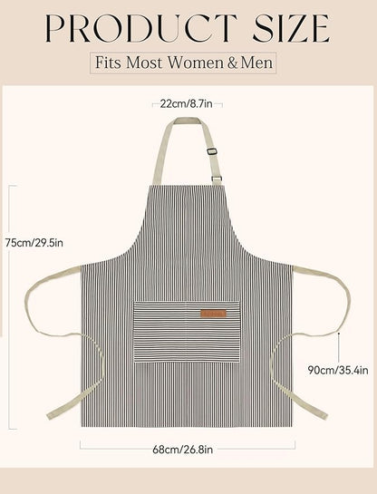 2 Pack Kitchen Cooking Aprons, Soft Aprons for Women Men with 2 Pockets Chef Apron with Adjustable Neck Strap and Long Tie - Image 2