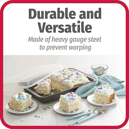 GoodCook Set of 2 Nonstick Steel 13" x 9" Cake Baking Pans with Covers, Gray
