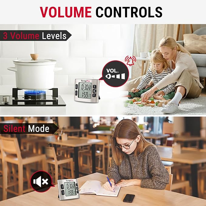 TempPro TM02 24H Digital Timer with Dual Kitchen Timers for Cooking, Magnetic Timer Clock with Adjustable Alarm Volume & LCD Backlit Display, Classroom Timer for Kids & Teachers (Previously ThermoPro) - Image 5