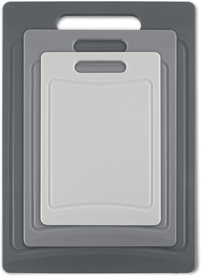 COOK WITH COLOR Non-Slip Cutting Board Set – Kitchen Essentials with Easy Grip Handle for Meat, Veggies, and Fruits, 3 Cutting Boards, Gray - Image 7