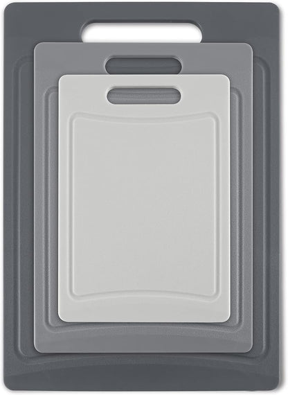 COOK WITH COLOR Non-Slip Cutting Board Set – Kitchen Essentials with Easy Grip Handle for Meat, Veggies, and Fruits, 3 Cutting Boards, Gray - Image 7