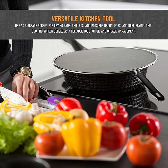 U.S. Kitchen Supply 3-Piece Stainless Steel Splatter Guard Set 13" Fine Mesh Cover, Grease & Oil, Splatter Screen for Frying Pan, Cooking Pots, with Comfort Grip Handles - Image 6