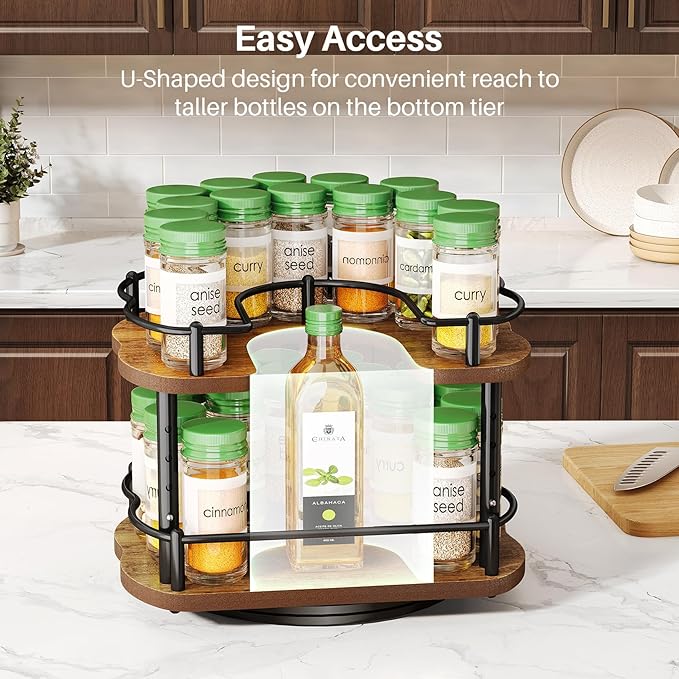 Spice Rack Organization for Cabinet - Height Adjustable Rotating Lazy Susan Organizer, Spice Organizer Fits Cabinets Wide＞ 11 inches, Clearance Height ＞10.5 inches - Image 8
