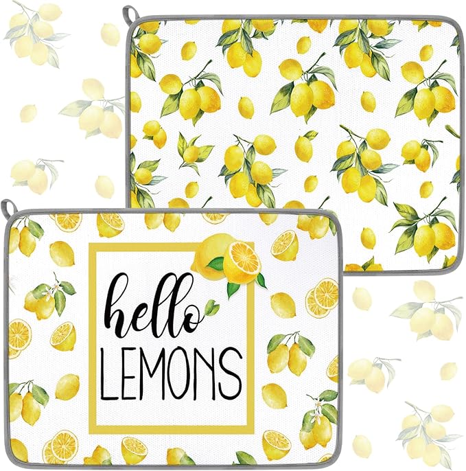 Zonon Dish Drying Mat for Kitchen Counter 16 x 24 Microfiber Absorbent Dish Drainer Rack Pads Fast Dry Mat Vintage Kitchen Decorations(Lemon) by Zonon