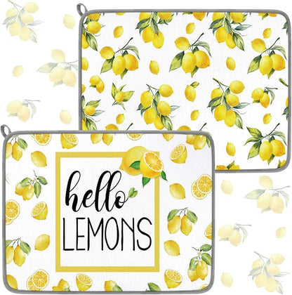 Zonon Dish Drying Mat for Kitchen Counter 16 x 24 Microfiber Absorbent Dish Drainer Rack Pads Fast Dry Mat Vintage Kitchen Decorations(Lemon) by Zonon