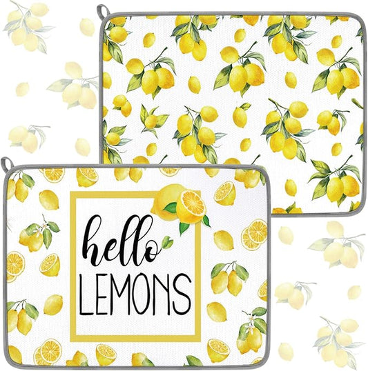 Zonon Dish Drying Mat for Kitchen Counter 16 x 24 Microfiber Absorbent Dish Drainer Rack Pads Fast Dry Mat Vintage Kitchen Decorations(Lemon) by Zonon