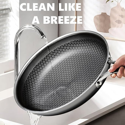 Non Stick Frying Pans Set, Hybrid Pans Set Nonstick (10 pcs), Pan for cooking, PFOA Free Kitchen set, Dishwasher and Oven-Safe Cookware Sets, Stainless Steel Skillets - Image 4