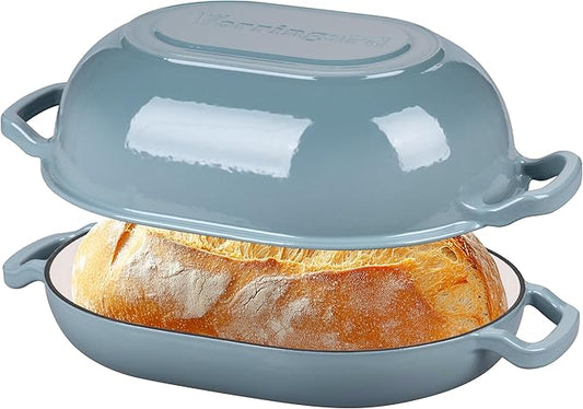 VORRINGARD Enameled Cast Iron Sourdough Bread Oven, Dutch Oven, Loaf Cast Iron Bread Pan for Homemade Bread Baking, Meatloaf Pan with Lid, 7QT, Sea Salt by Unknown