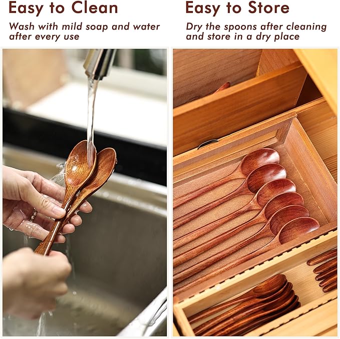 Wooden Spoons Set - 12pcs (6pcs 9in & 6pcs 6in), for Eating, Mixing, Stirring, Coffee, Tea, Jam, Bath Salts - Image 7