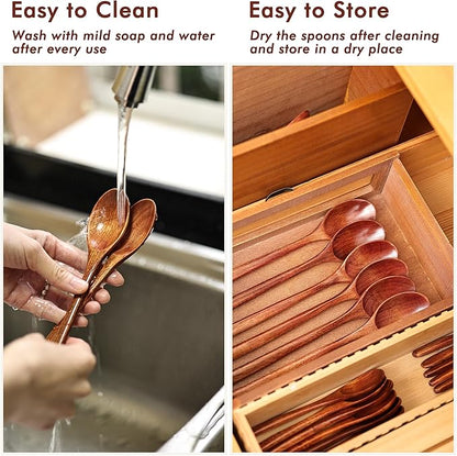 6in Wooden Spoons, 6pcs Soup Spoons Set, Small Wooden Utensils for Coffee, Tea, Jam, Sugar, Ice Cream and Bath Salts (6pcs 6in) - Image 6