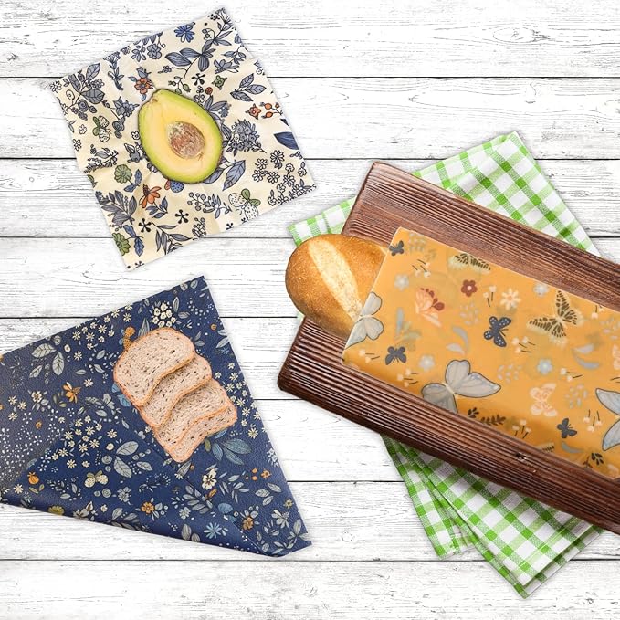 BYTTME Reusable Beeswax Wrap - 9 Pack Beeswax Wraps for Food, Eco-Friendly Beeswax Food Wraps, Bread Sandwich Wrapper - Reusable Food Storage Wrap Set with Flower Butterfly+Mesh Bag - Image 7