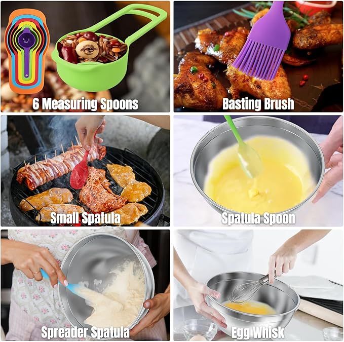 ENVTEK Mixing Bowls with Lids Set, 7 PCS Stainless Steel Mixing Bowls with 3 Grater Attachments, Size 4.5, 4, 3.5, 2.1, 1.5, 1.1, 0.7QT, Ideal for Kitchen Cooking Baking & Serving - Image 6