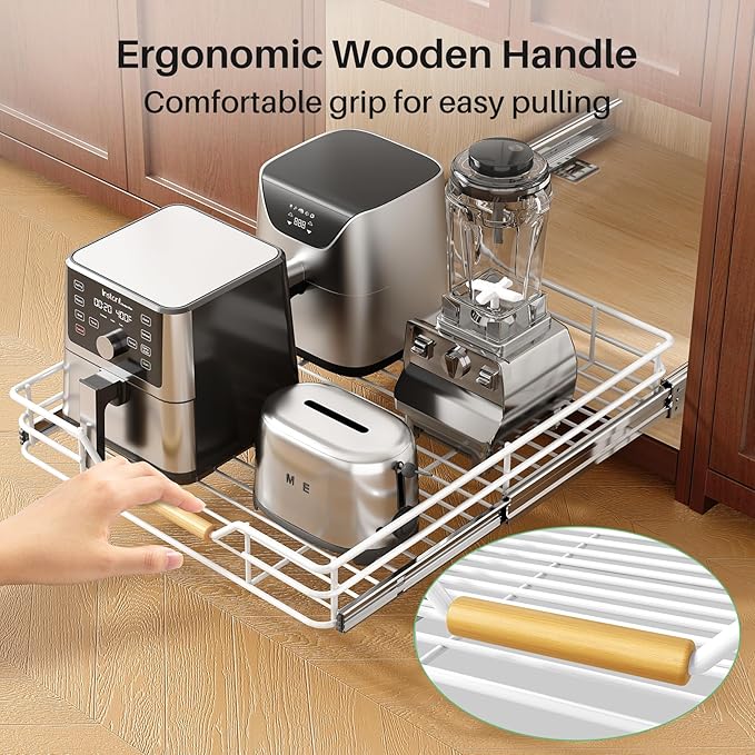 Pull out Cabinet Organizer, 18"W X 21"D, Heavy Duty Smooth Sliding Under Cabinet Shelves for Pots and Pans, Full-Extension Roll out Drawers, Slide out Organization for Home Kitchen Pantry, White - Image 9