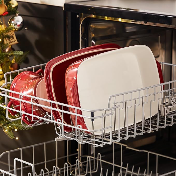 Lareina Large Ceramic Casserole Dish with Lid, 4.0 Quart Covered Rectangular Stoneware Baking Dishes for Oven, Deep 9x13 Inch Lasagna Pans for Baking and Serving, Perfect for Christmas gifts, Red - Image 6