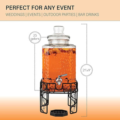 2.5 Gallon Glass Beverage Dispenser with Stainless Steel Spigot, Metal Stand, and Drip Tray – Mason Jar Style Drink Dispenser for Parties, Iced Tea, Water, Lemonade, and More - Image 5