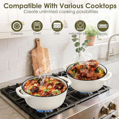 Enameled Cast Iron Dutch Oven Pot With Lid - AIVIKI 5QT Dutch Oven for Bread Baking With Cotton Potholders - Heavy-Duty Cookware for Braising, Stew, Roasting, Oven Safe up to 500°F, Cream White - Image 6
