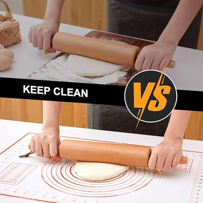Classic Wood Rolling Pin - Wooden Rolling Pins for Baking Silicone Mat Set, Dough Roller with Wood Base, Fondant Roller for Pie Crust Cookies Pizza Dough and Bread, 17 Inch - Image 7