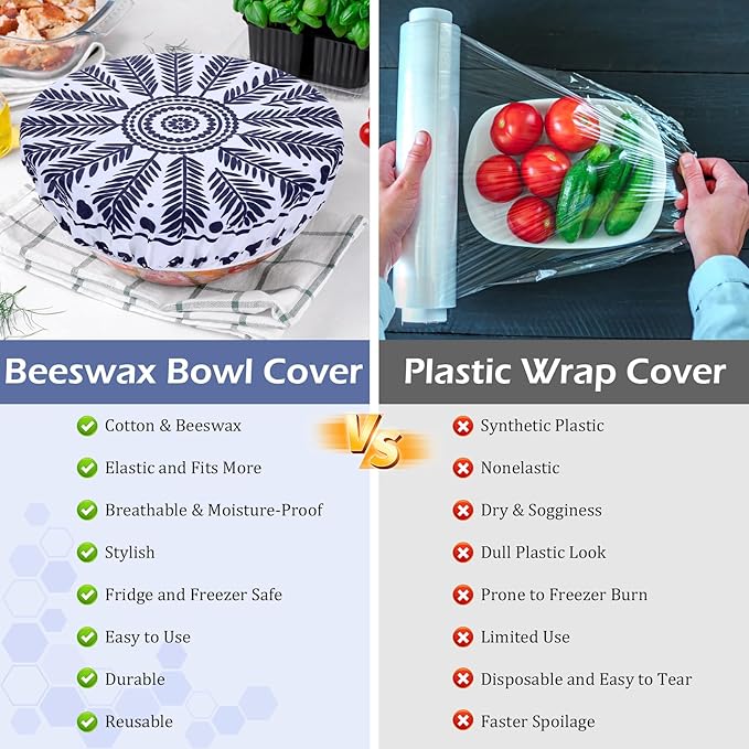 5-Size Reusable Beeswax Bowl Covers for Bread Proofing, Cotton Cloth Flexible Beeswax Wraps for Food Storage(Blue Lily) - Image 7
