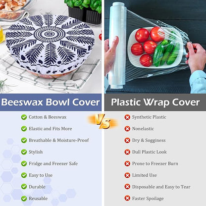 5-Size Reusable Beeswax Bowl Covers for Bread Proofing, Cotton Cloth Flexible Beeswax Wraps for Food Storage(Blue Lily) - Image 7