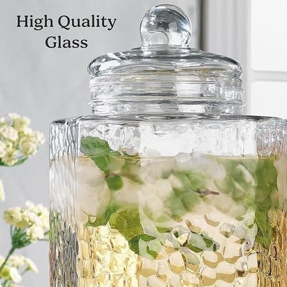 MosJos Beverage Dispensers - Set of 2 Glass Drink Dispensers with Metel Stand - 1.5-Gallon Capacity - Perfect for Lemonade, Juice, Water, Iced Tea, Punch (Wicker Design-Clear) - Image 2