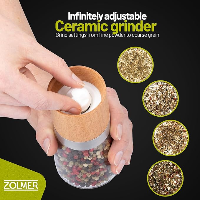 ZOLMER® Wooden Salt and Pepper Grinder Set | Natural Manual Ceramic Mill - Stylish Chili Mill, Pepper Grinder, and Salt Grinder [No Spices Included]