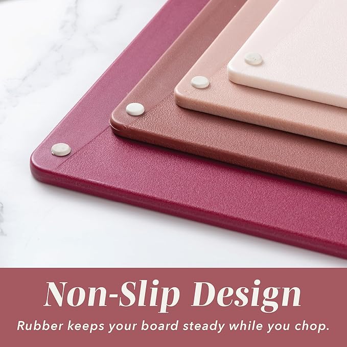 COOK WITH COLOR Non-Slip Cutting Board Set – Kitchen Essentials with Easy Grip Handle for Meat, Veggies, and Fruits, 4 Cutting Boards, Rose - Image 3