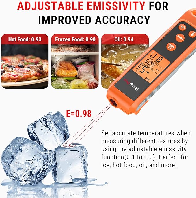 TempPro TP420 2-in-1 Instant Read Thermometer for Cooking, Infrared Thermometer with Meat Probe, Non-Contact Laser Meat Thermometer for Griddle Grill Pizza Oven HVAC Pool (Previously ThermoPro) - Image 8